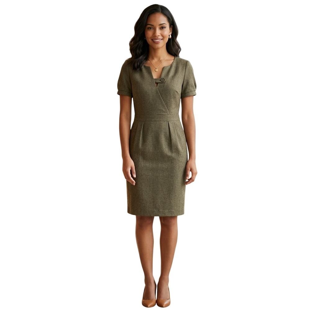 Tocca Sheath Dress 10 Green Wool Business Career Sophisticated Workwear Office